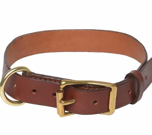 Collier cuir pour chien, simple, cousu, fabriqué à la main, artisanalement, en France, avec du cuir français, couleur châtaigne