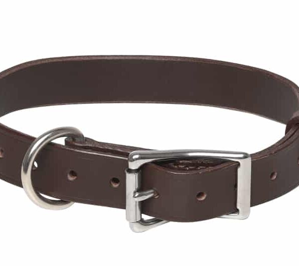 Collier cuir pour chien, simple, cousu, fabriqué à la main, artisanalement, en France, avec du cuir français, couleur chocolat