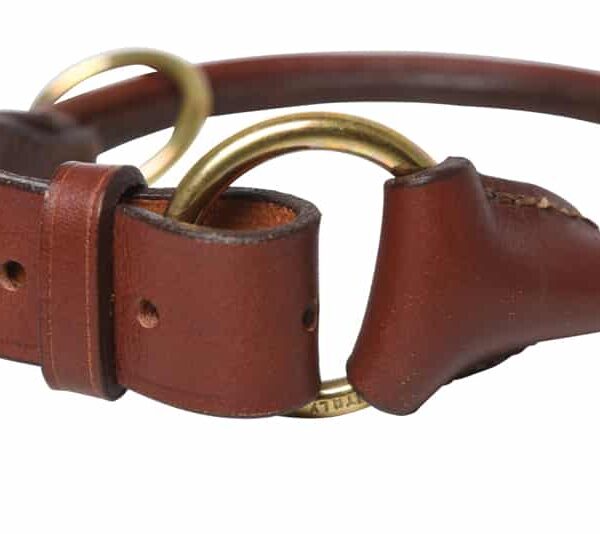 Collier cuir pour chien, rond, dressage, cousu, fabriqué à la main, artisanalement, en France, avec du cuir français, couleur châtaigne