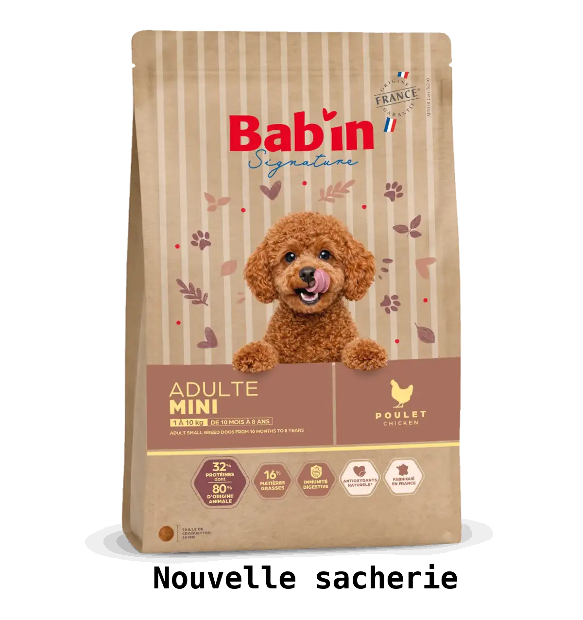 1 paquet de 2 kg de croquettes pour chien de petite race BAB'IN Mini Adulte - nmini adulte poulet 1nouveau sachet croquettes mini adulte