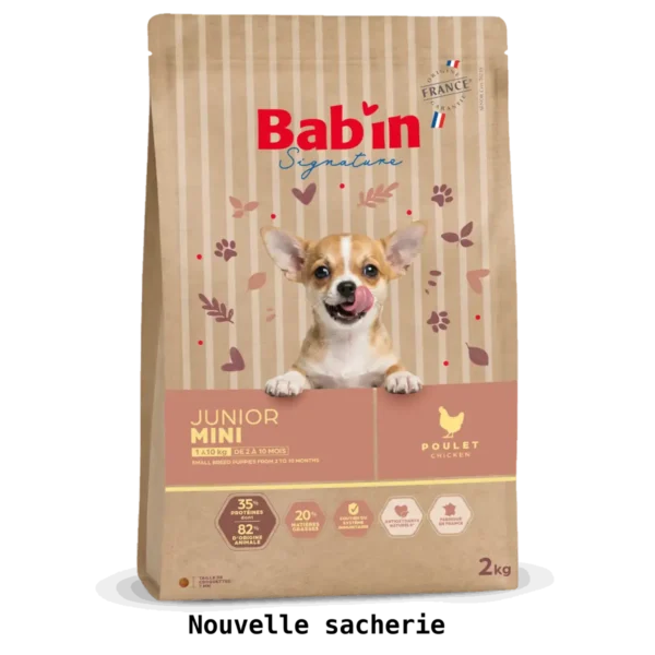 1 paquet de 2 kg de croquettes chiot petite race , Bab'in mini junior